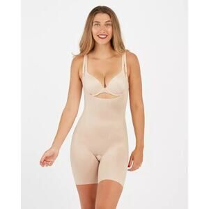 Spanx Thinstincts 2.0 Open-Bust Mid-Thigh Shapewear Bodysuit Nude Size S NWOT